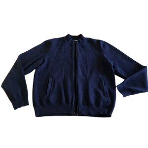 Robert Graham Full Zip Sweater Men L Navy Mock Neck Pockets Preppy Nautical FLAW